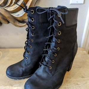 Timberland high heel boots. Black leather, waterproof size 7.5M